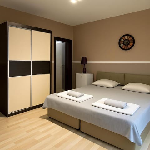 Bed, Bathroom, Bedroom, towels, wardrobe