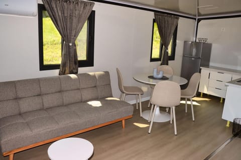 Kitchen or kitchenette, Living room, Seating area, Dining area