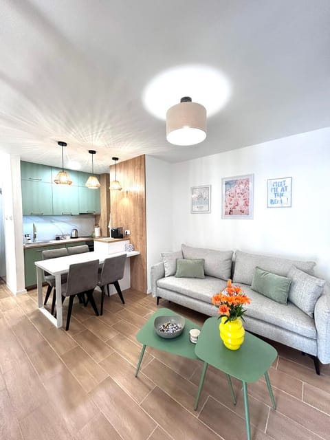 Kitchen or kitchenette, Living room, Seating area, Dining area