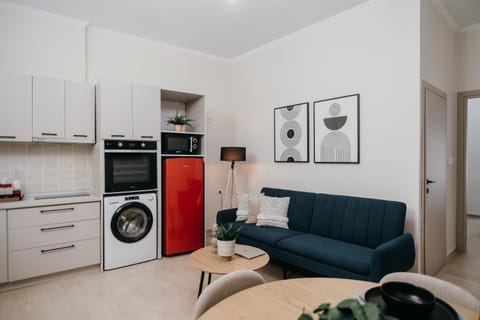 Kitchen or kitchenette, Living room, Dining area, oven, stove, washing machine