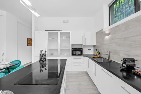 Kitchen or kitchenette, stove