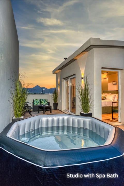 Hot Tub, View (from property/room), Balcony/Terrace, Seating area, Mountain view, Sea view, Sunset, Open Air Bath, furniture, internet