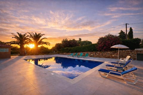 Pool view, Swimming pool, Sunset, sunbed