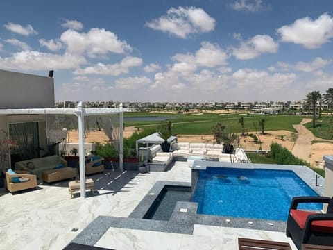 Natural landscape, Garden, Living room, Seating area, Garden view, Pool view, Swimming pool