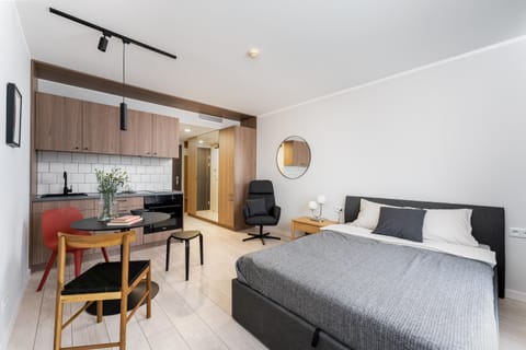 Bed, Kitchen or kitchenette, wardrobe