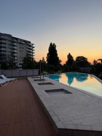 Property building, Pool view, Swimming pool, Sunset