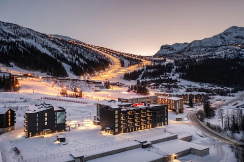 Property building, Natural landscape, Activities, Bird's eye view, Winter, Skiing, Mountain view