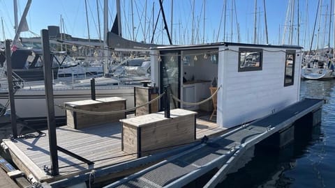 Houseboat in Karlskrona City Docked boat in Kalmar County, Sweden