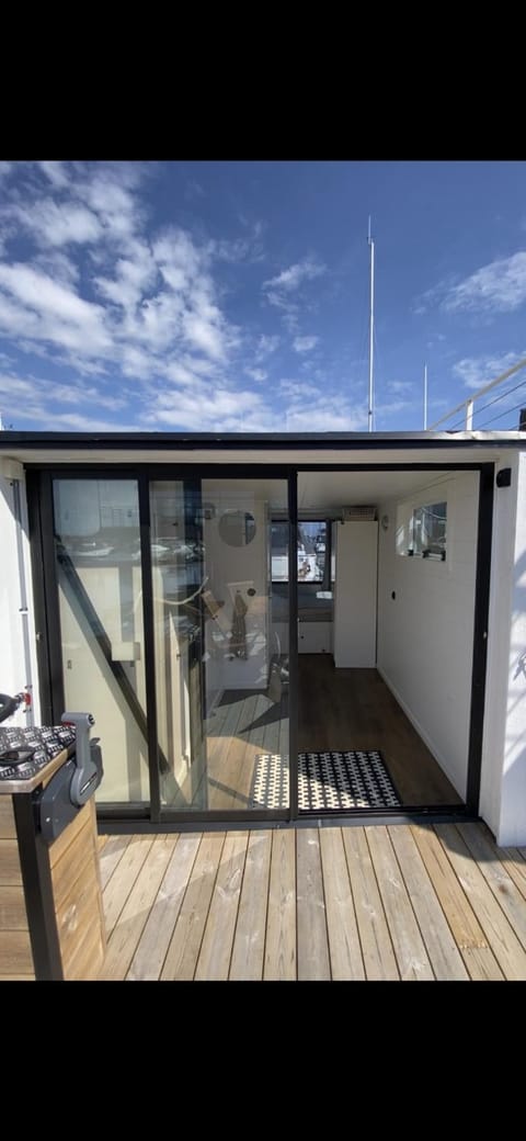 Houseboat in Karlskrona City Docked boat in Kalmar County, Sweden