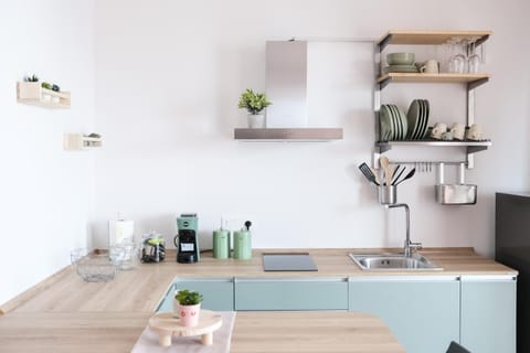 Coffee/tea facilities, Kitchen or kitchenette, stove