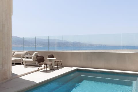 View (from property/room), Balcony/Terrace, Mountain view, Sea view, Swimming pool, sunbed