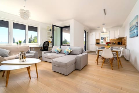 TV and multimedia, Kitchen or kitchenette, Living room, Photo of the whole room, Seating area, Dining area