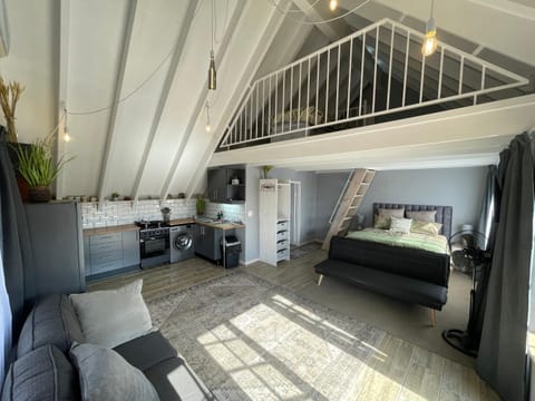 Bed, TV and multimedia, Kitchen or kitchenette, Living room, Photo of the whole room, Seating area, Bedroom