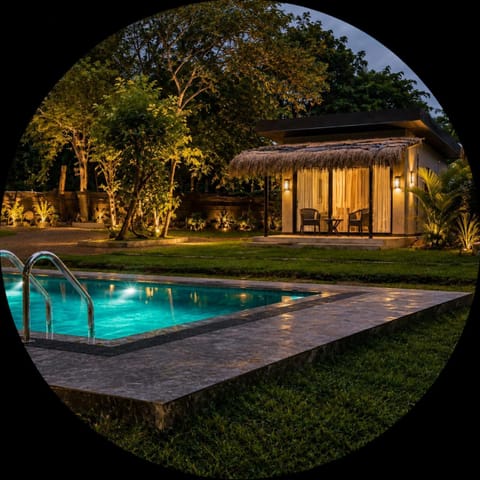 Property building, Night, Garden, Pool view, Swimming pool