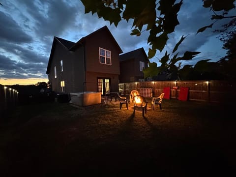 Property building, Patio, Night, fireplace