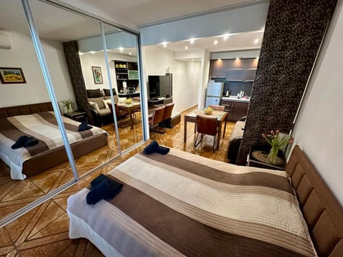 Bed, wardrobe