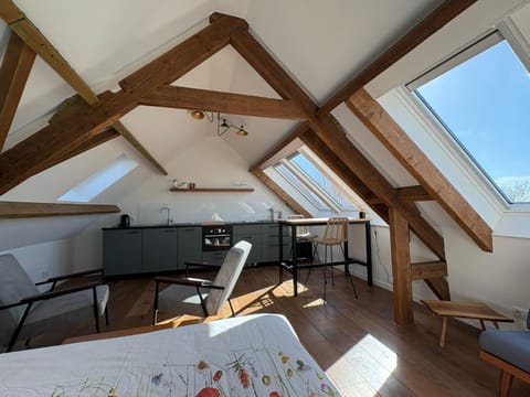 Bed, Living room, Dining area