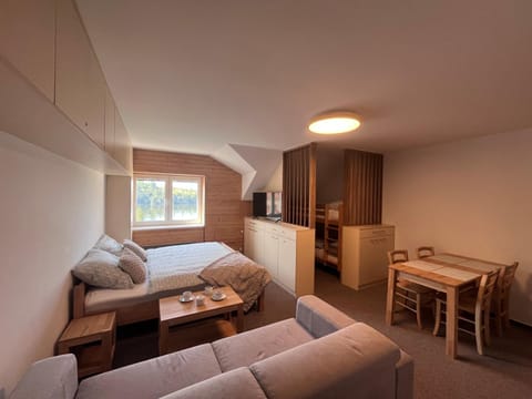 Bed, Living room, Seating area, Dining area, Bedroom