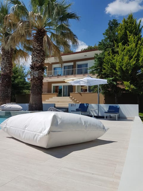 Property building, Patio, Day, Living room, Seating area, Pool view, Swimming pool, sunbed