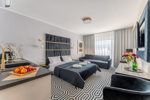 Bed, TV and multimedia, Coffee/tea facilities, Kitchen or kitchenette, Living room, Photo of the whole room, Seating area, dishwasher, internet, stove, wardrobe, air conditioner