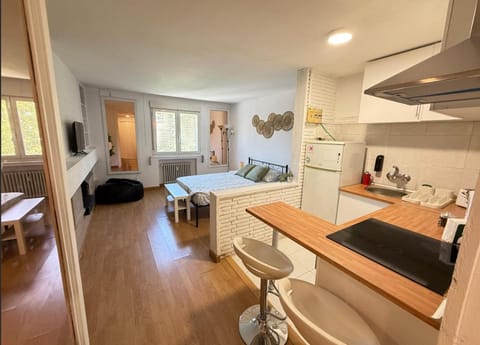Bed, TV and multimedia, Kitchen or kitchenette, Living room, Photo of the whole room, Dining area, Bedroom, stove