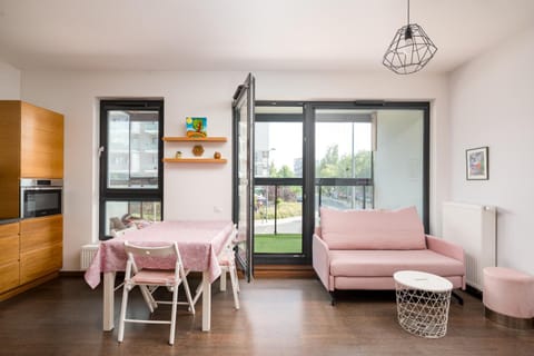 Kitchen or kitchenette, Living room, Seating area, Dining area