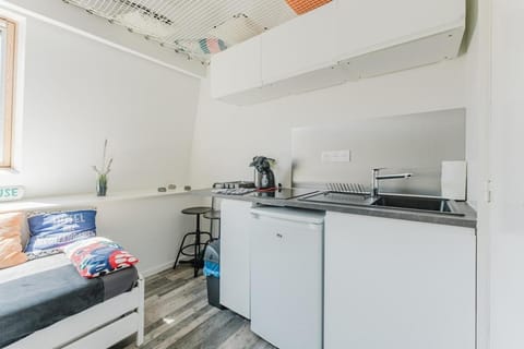 Kitchen or kitchenette, stove