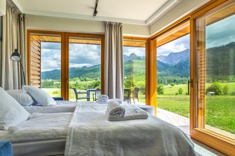 Bed, Natural landscape, Bedroom, Mountain view