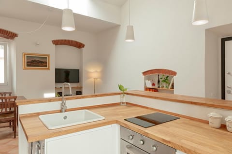 Kitchen or kitchenette, oven, stove