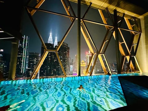 Night, Pool view, Swimming pool