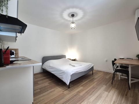 Bed, TV and multimedia, Kitchen or kitchenette, Living room, Photo of the whole room, Seating area, Dining area