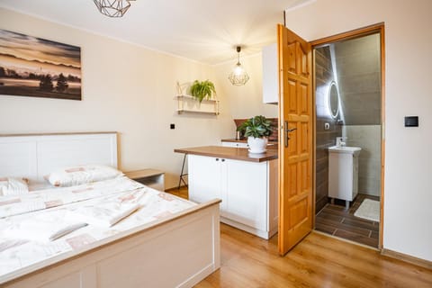 Bed, Bathroom, Kitchen or kitchenette, Bedroom