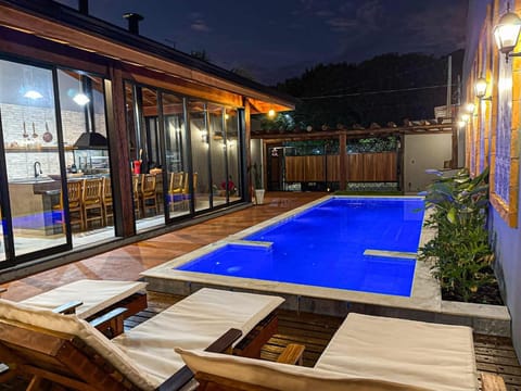 Night, Pool view, Swimming pool, sunbed