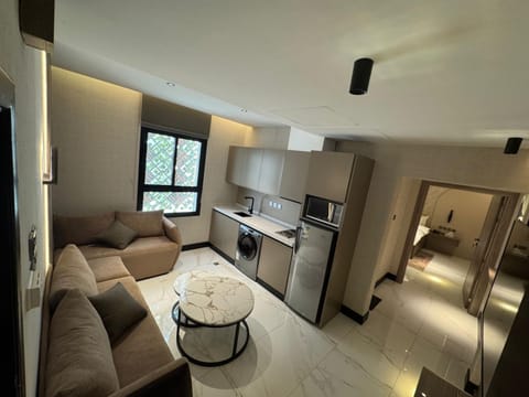 Kitchen or kitchenette, Living room, Seating area