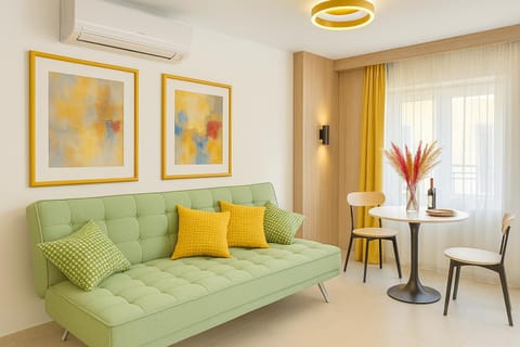 Living room, Seating area, Dining area, air conditioner