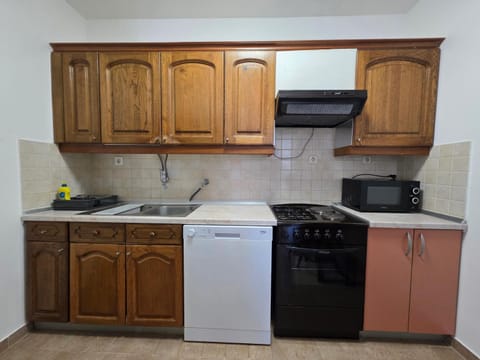Kitchen or kitchenette, dishwasher, oven, stove