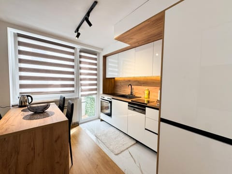 Kitchen or kitchenette, dishwasher, stove