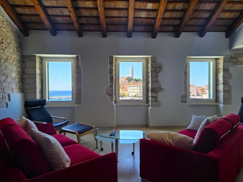 View (from property/room), Living room, Seating area, City view, Sea view