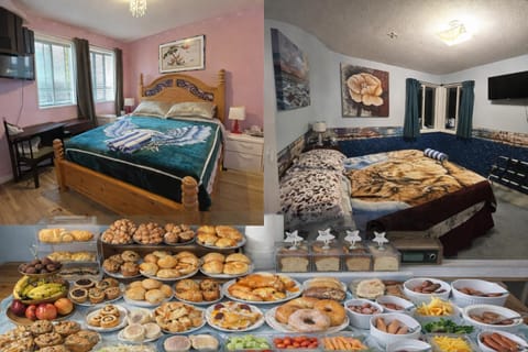 Bed, TV and multimedia, Food and drinks, Photo of the whole room, Bedroom, Food, Buffet breakfast