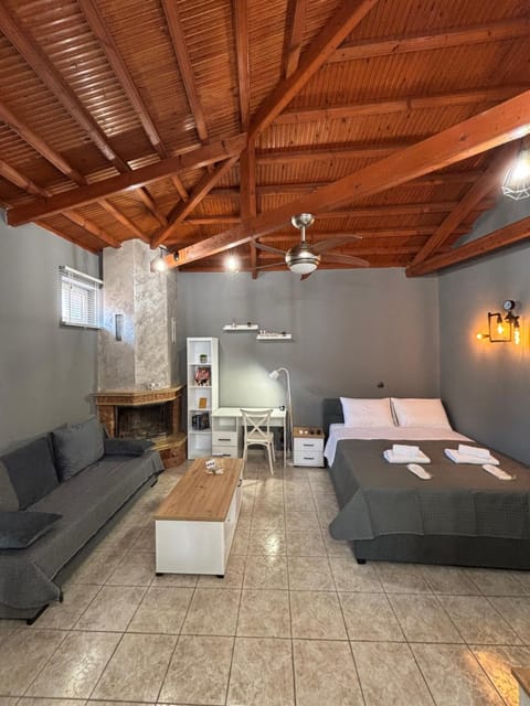 Bed, Seating area, fireplace