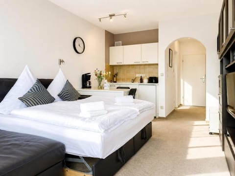 Bed, kitchen