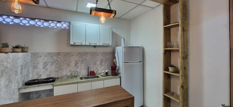 Kitchen or kitchenette, minibar, stove
