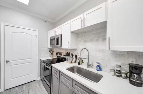 Kitchen or kitchenette, stove