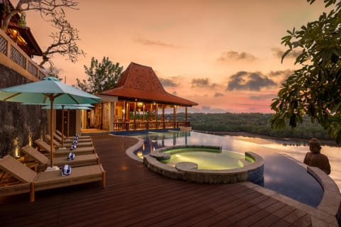 Property building, Restaurant/places to eat, Natural landscape, View (from property/room), Pool view, Sea view, Swimming pool, Sunset