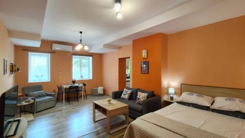 Bed, TV and multimedia, Living room, Photo of the whole room, Seating area, Bedroom