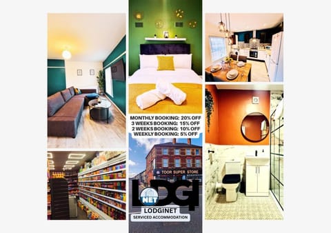 Shower, Toilet, Property building, Bed, Day, Property logo or sign, Neighbourhood, On-site shops, TV and multimedia, Living room, Decorative detail, Dining area, Bedroom, Street view, Supermarket/grocery shop, Shopping Area, furniture, heating, internet, towels, kitchen
