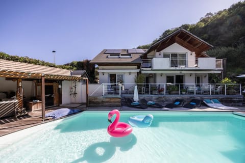 Property building, Living room, Swimming pool