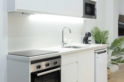 Kitchen or kitchenette, oven, stove