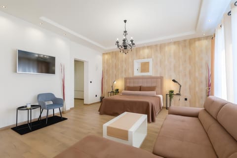 Bed, TV and multimedia, Living room, Photo of the whole room, Seating area, Bedroom