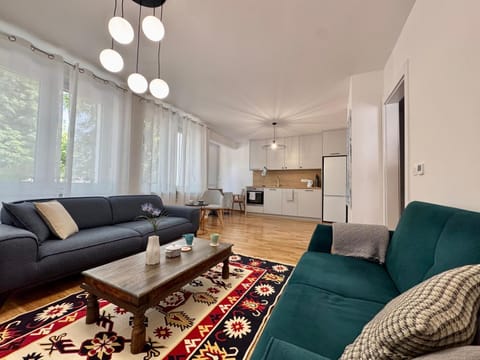 Kitchen or kitchenette, Living room, Seating area, Dining area